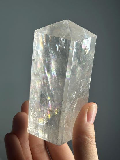 Optical Calcite Tower | Natural Clear Calcite Crystal Point | Polished Standing Iceland Spar Mineral Specimen for Collectors Display Decor