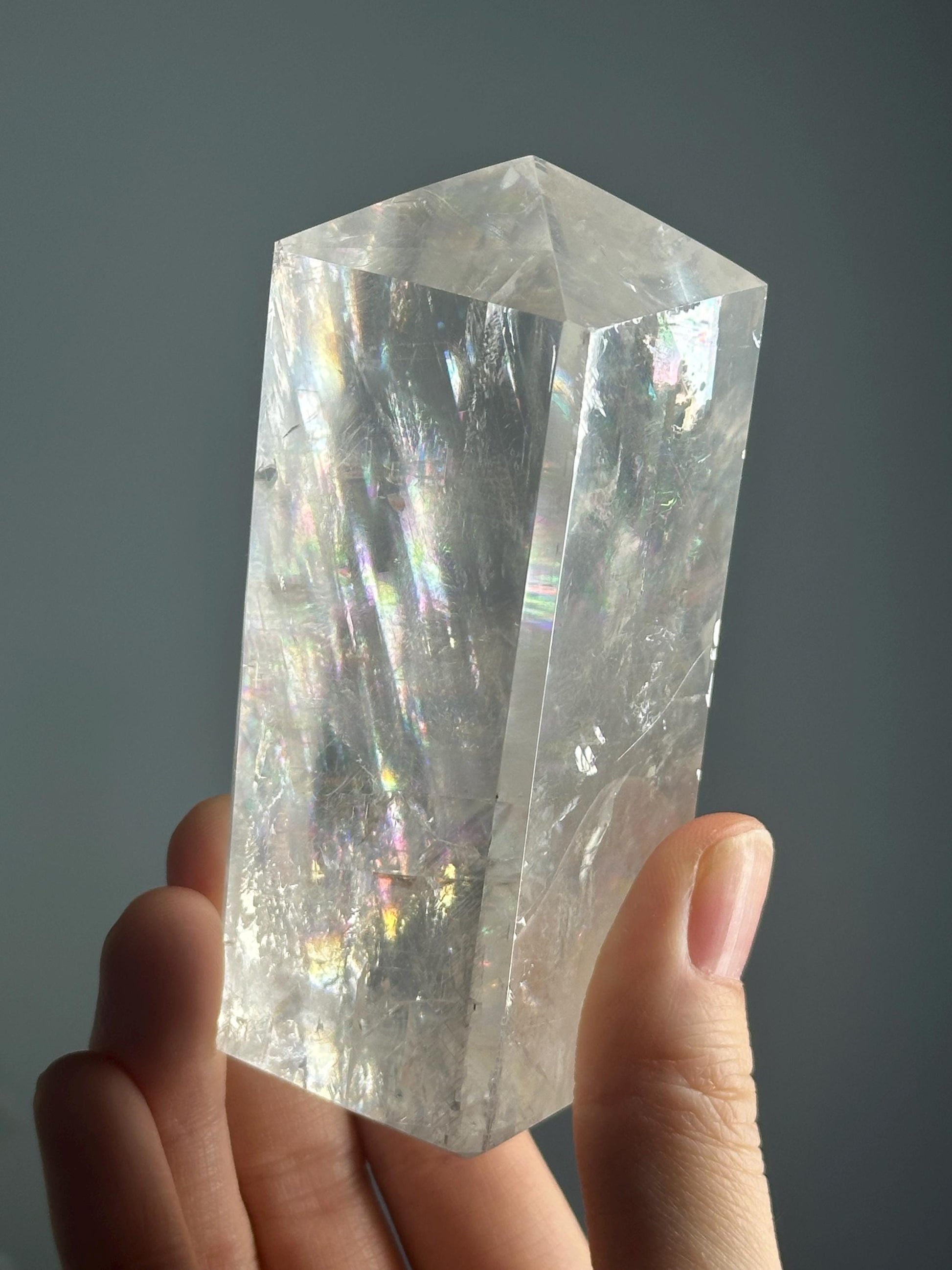 Optical Calcite Tower | Natural Clear Calcite Crystal Point | Polished Standing Iceland Spar Mineral Specimen for Collectors Display Decor