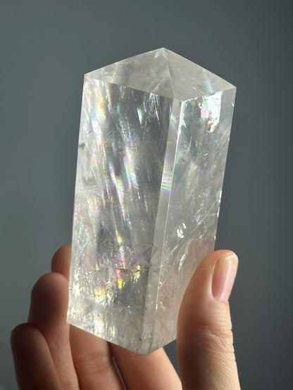 Optical Calcite Tower | Natural Clear Calcite Crystal Point | Polished Standing Iceland Spar Mineral Specimen for Collectors Display Decor