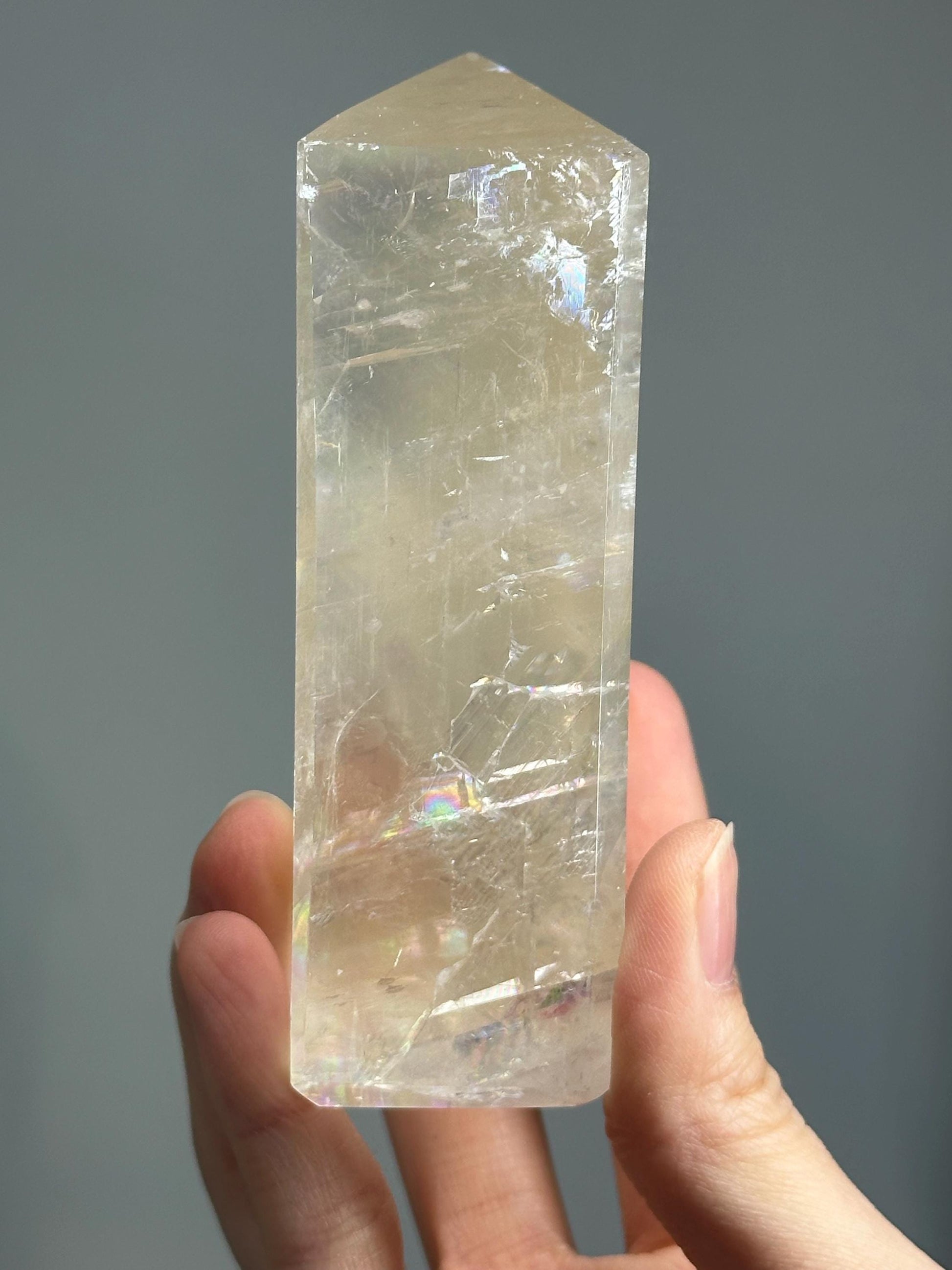 Optical Calcite Tower | Natural Clear Calcite Crystal Point | Polished Standing Iceland Spar Mineral Specimen for Collectors Display Decor
