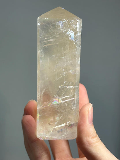 Optical Calcite Tower | Natural Clear Calcite Crystal Point | Polished Standing Iceland Spar Mineral Specimen for Collectors Display Decor