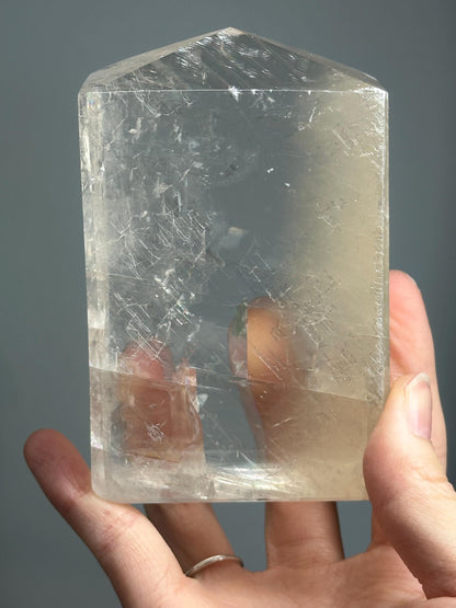 Optical Calcite Tower | Natural Clear Calcite Crystal Point | Polished Standing Iceland Spar Mineral Specimen for Collectors Display Decor