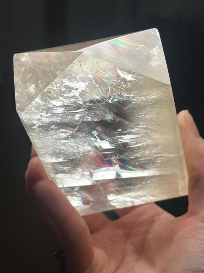 Optical Calcite Tower | Natural Clear Calcite Crystal Point | Polished Standing Iceland Spar Mineral Specimen for Collectors Display Decor