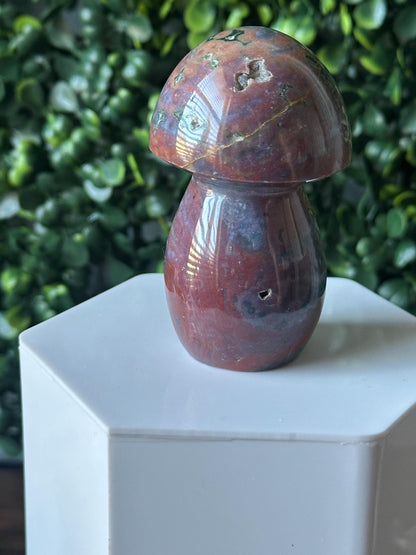 Sea Jasper Mushroom Carving | Natural Ocean Jasper Stone Sculpture | Polished Crystal Mushroom Mineral Specimen for Collectors Display Decor