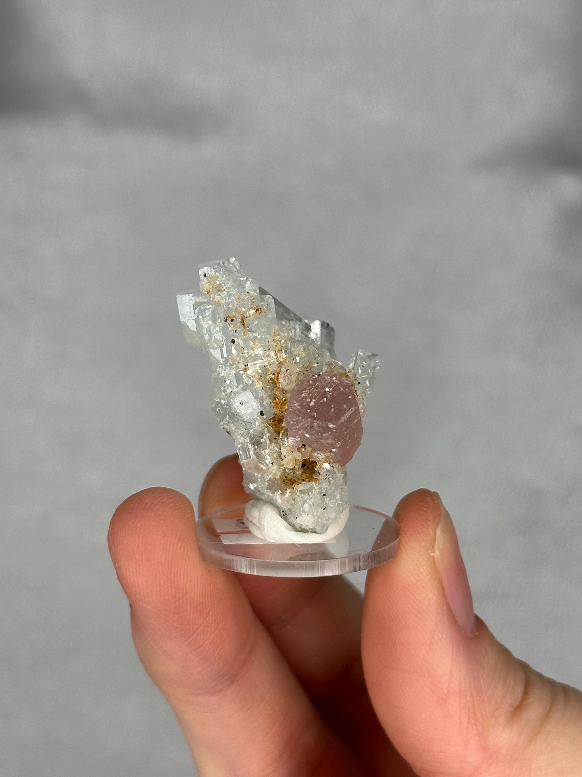 Pink Apatite Specimen with Aquamarine | Natural Crystal Association | Raw Mineral Display Piece | Collector Showcase Accent
