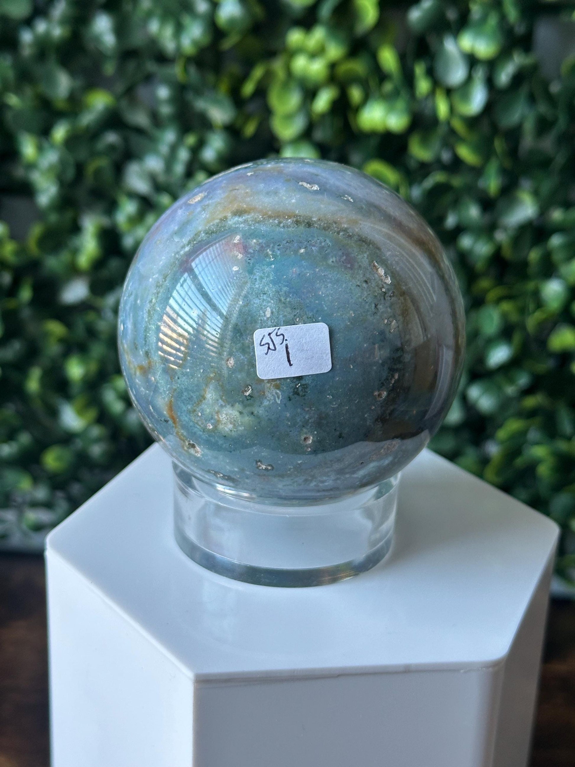Sea Jasper Sphere | Natural Ocean Jasper Crystal Orb | Polished Stone Ball Mineral Specimen | Collector Display Decorative Accent