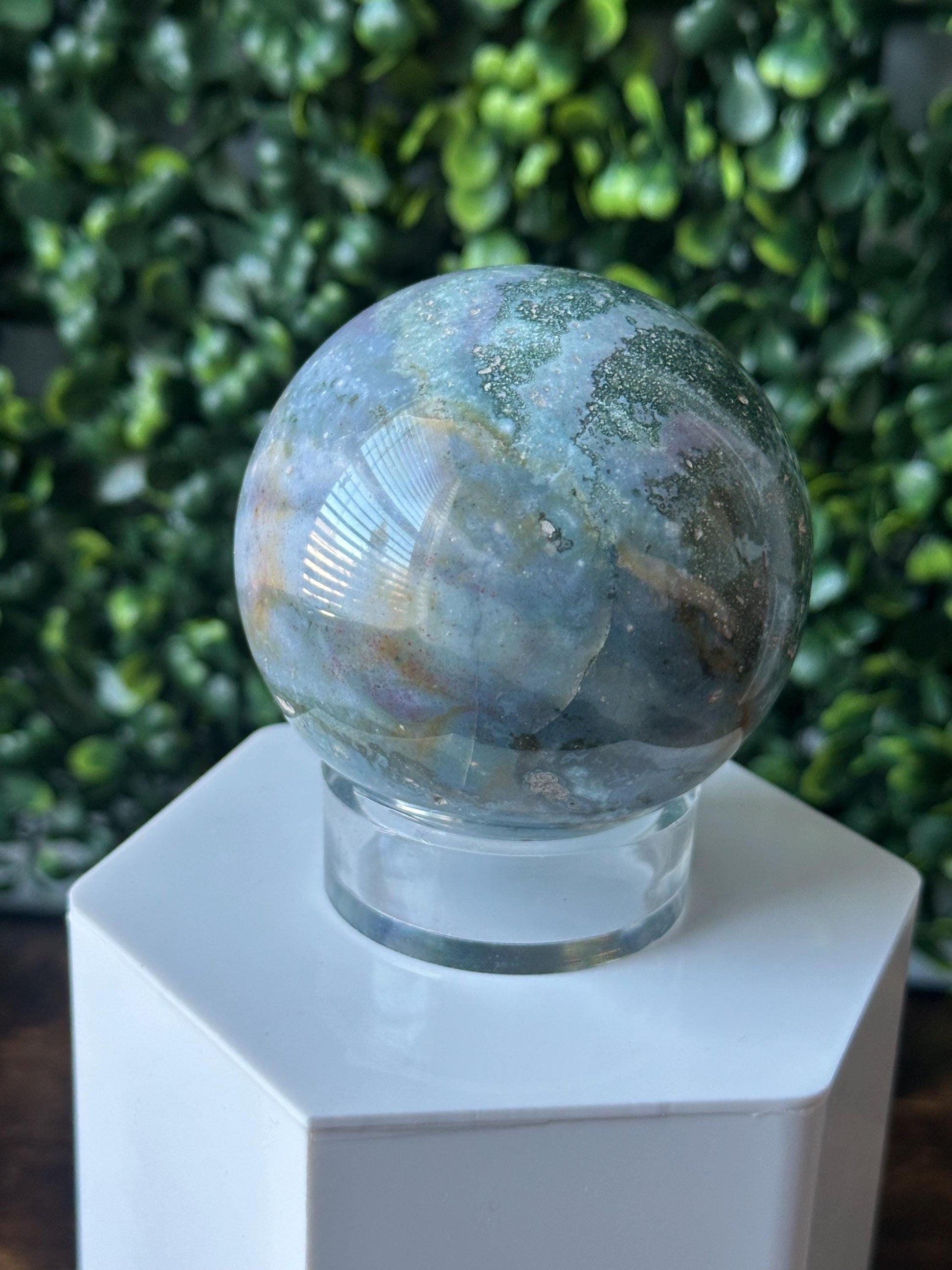 Sea Jasper Sphere | Natural Ocean Jasper Crystal Orb | Polished Stone Ball Mineral Specimen | Collector Display Decorative Accent