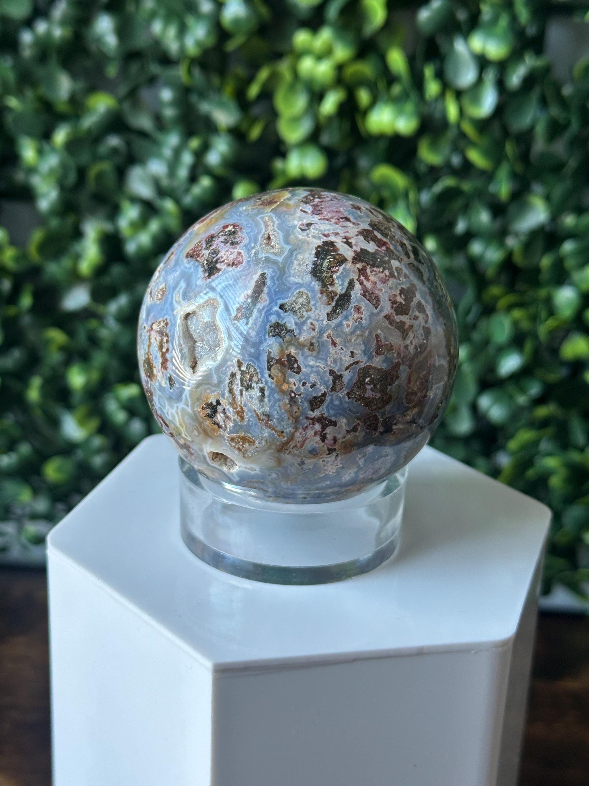 Sea Jasper Sphere | Natural Ocean Jasper Crystal Orb | Polished Stone Ball Mineral Specimen | Collector Display Decorative Accent