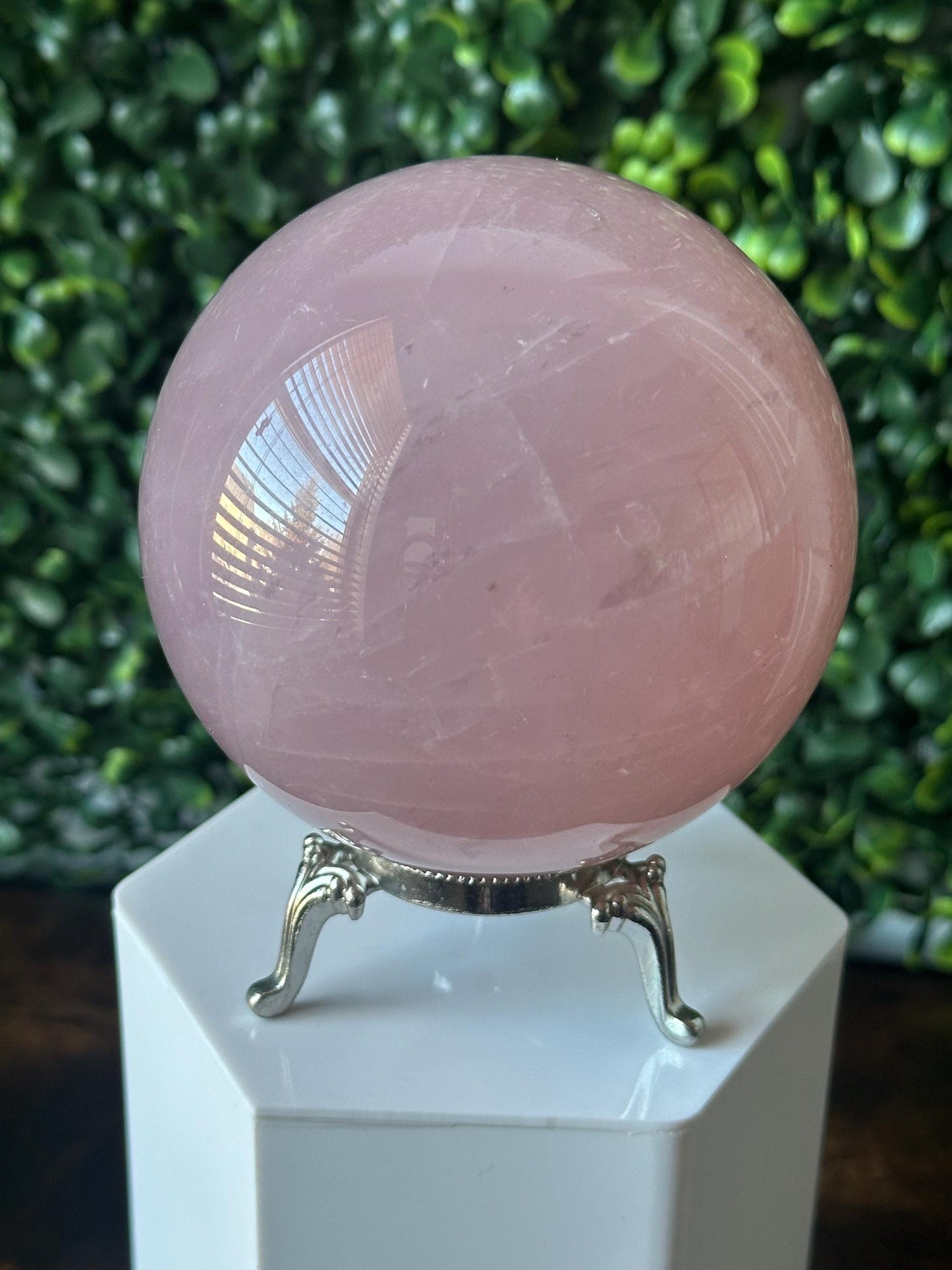Moody Large Rose Quartz Sphere – Polished Pink Crystal Orb of Love, Gentle Heart Chakra Stone, Decor, Meditation, or Gift Display