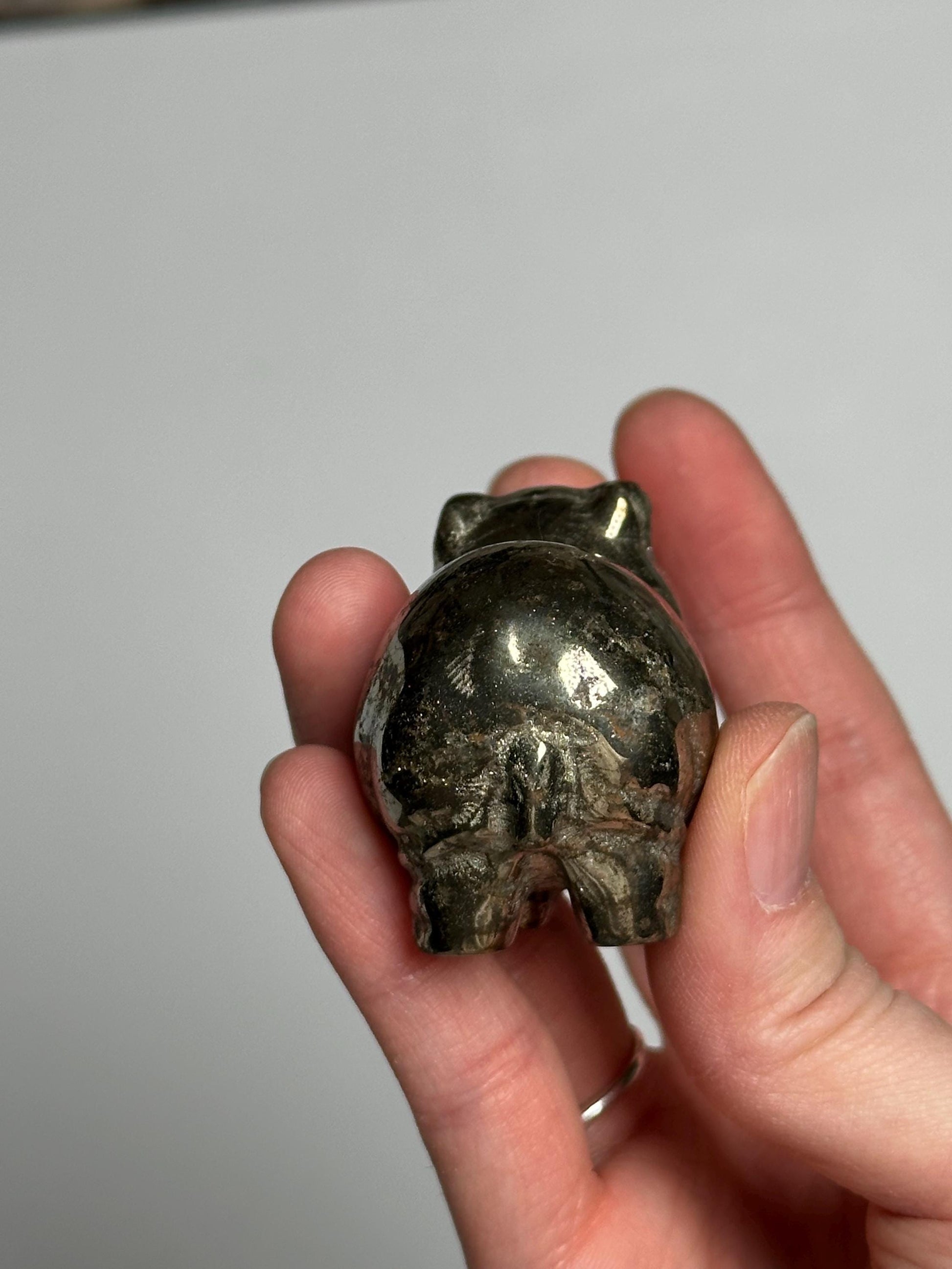 Pyrite Hippo Carving | Natural Pyrite Stone Hippopotamus Sculpture | Metallic Mineral Animal Figurine for Collectors Display Decor