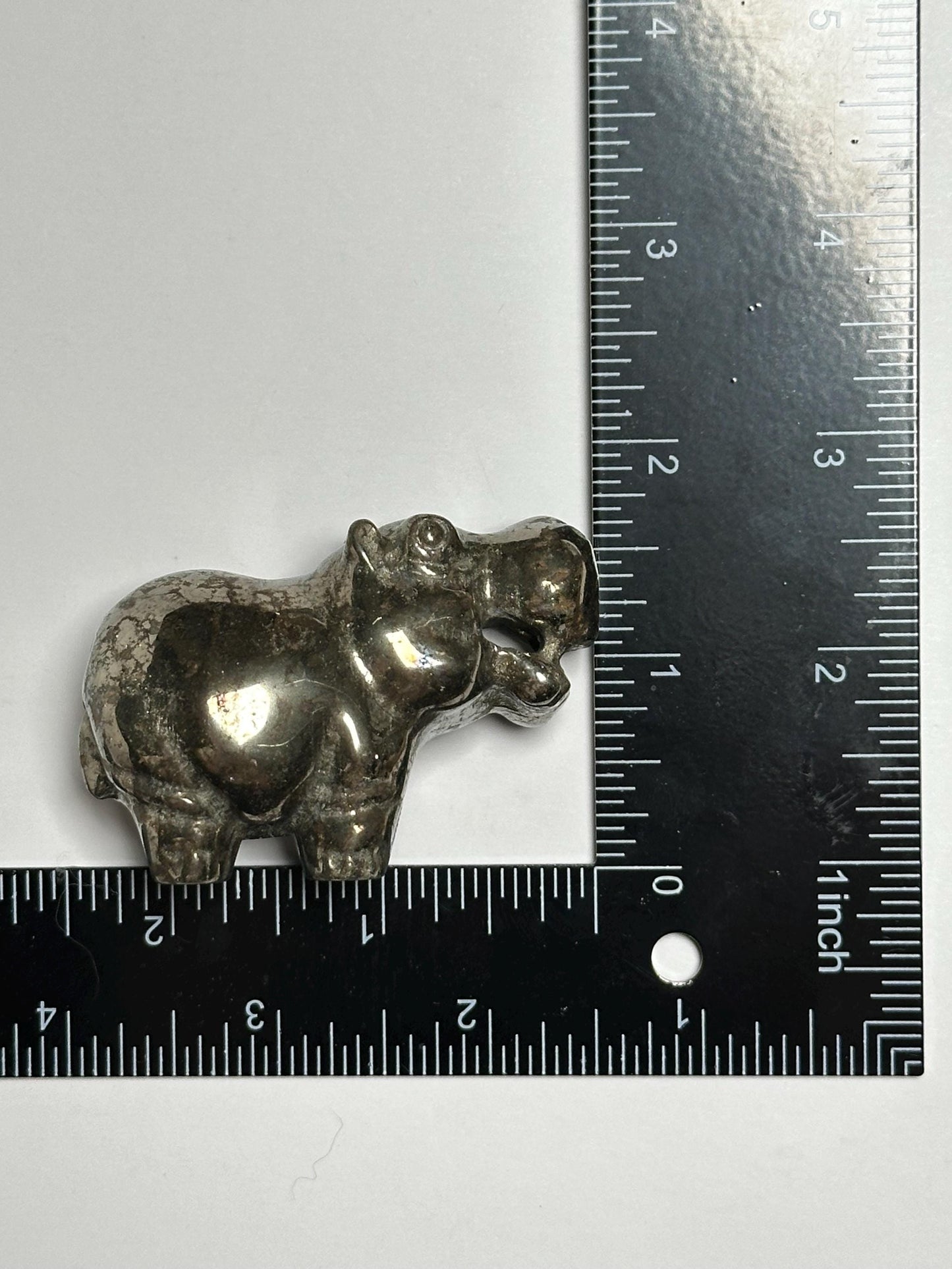Pyrite Hippo Carving | Natural Pyrite Stone Hippopotamus Sculpture | Metallic Mineral Animal Figurine for Collectors Display Decor