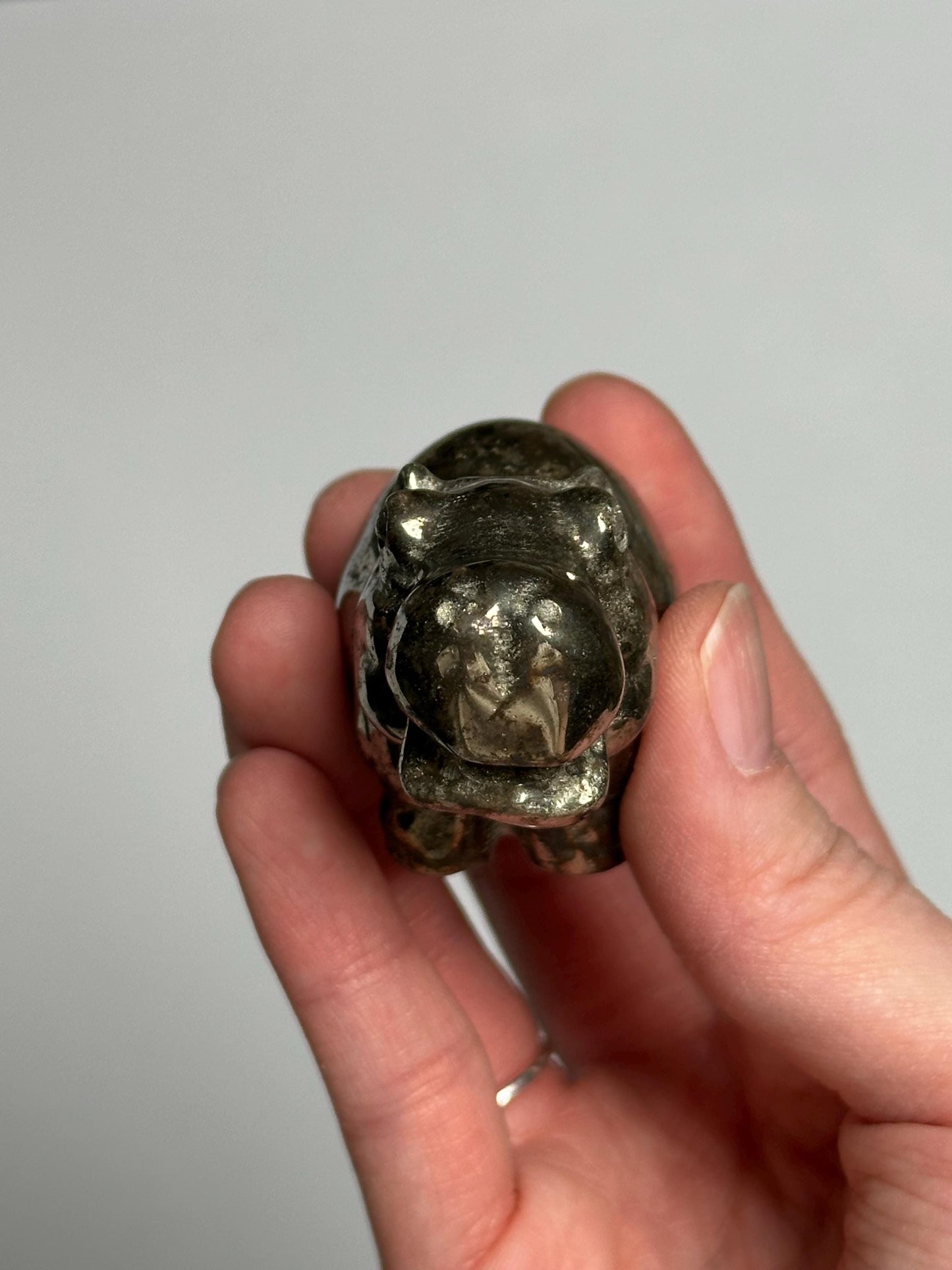 Pyrite Hippo Carving | Natural Pyrite Stone Hippopotamus Sculpture | Metallic Mineral Animal Figurine for Collectors Display Decor