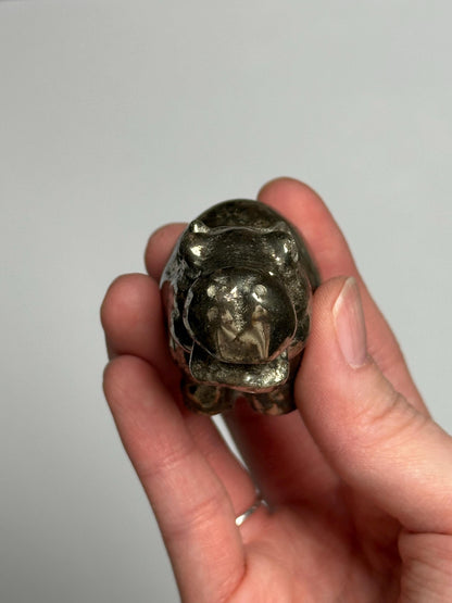 Pyrite Hippo Carving | Natural Pyrite Stone Hippopotamus Sculpture | Metallic Mineral Animal Figurine for Collectors Display Decor