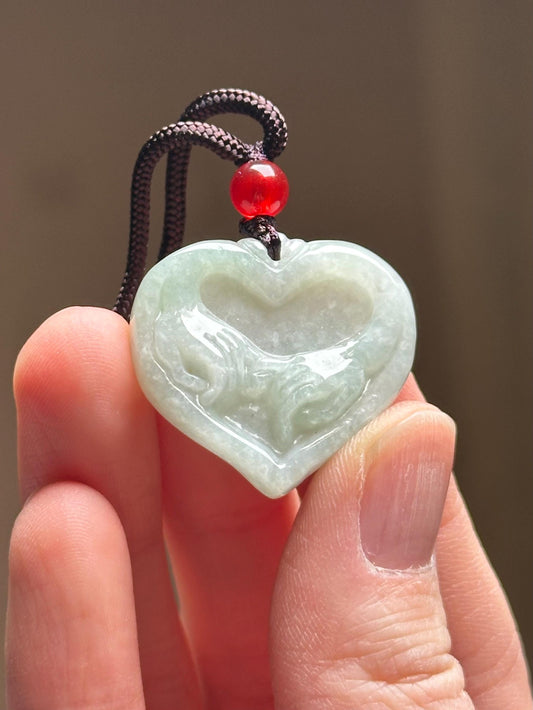 Jade Pinky Promise Heart Pendant | Natural Jade Heart Jewelry | Hand Carved Stone Charm Necklace Accessory for Collectors Fashion Wear