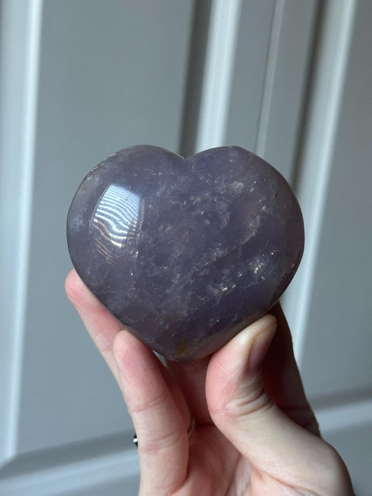 Blue Rose Quartz Heart with Metal Stand | Natural Quartz Crystal Heart Display | Polished Stone Decor Piece for Collectors & Home Shelves