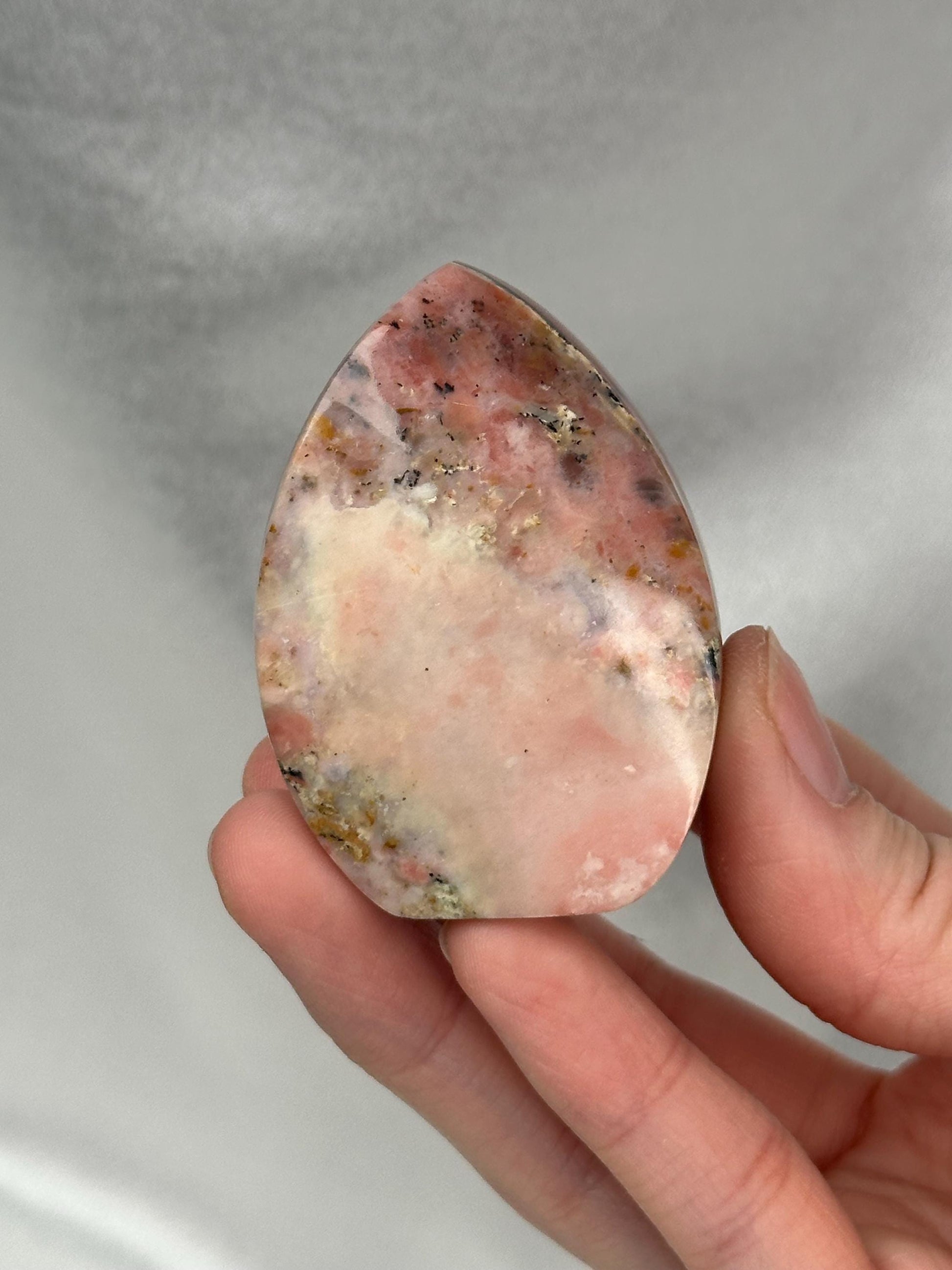 Strawberry Pink Opal Flame | Natural Pink Opal Crystal Flame Carving | Polished Stone Display Piece | Collector Decorative Mineral Accent