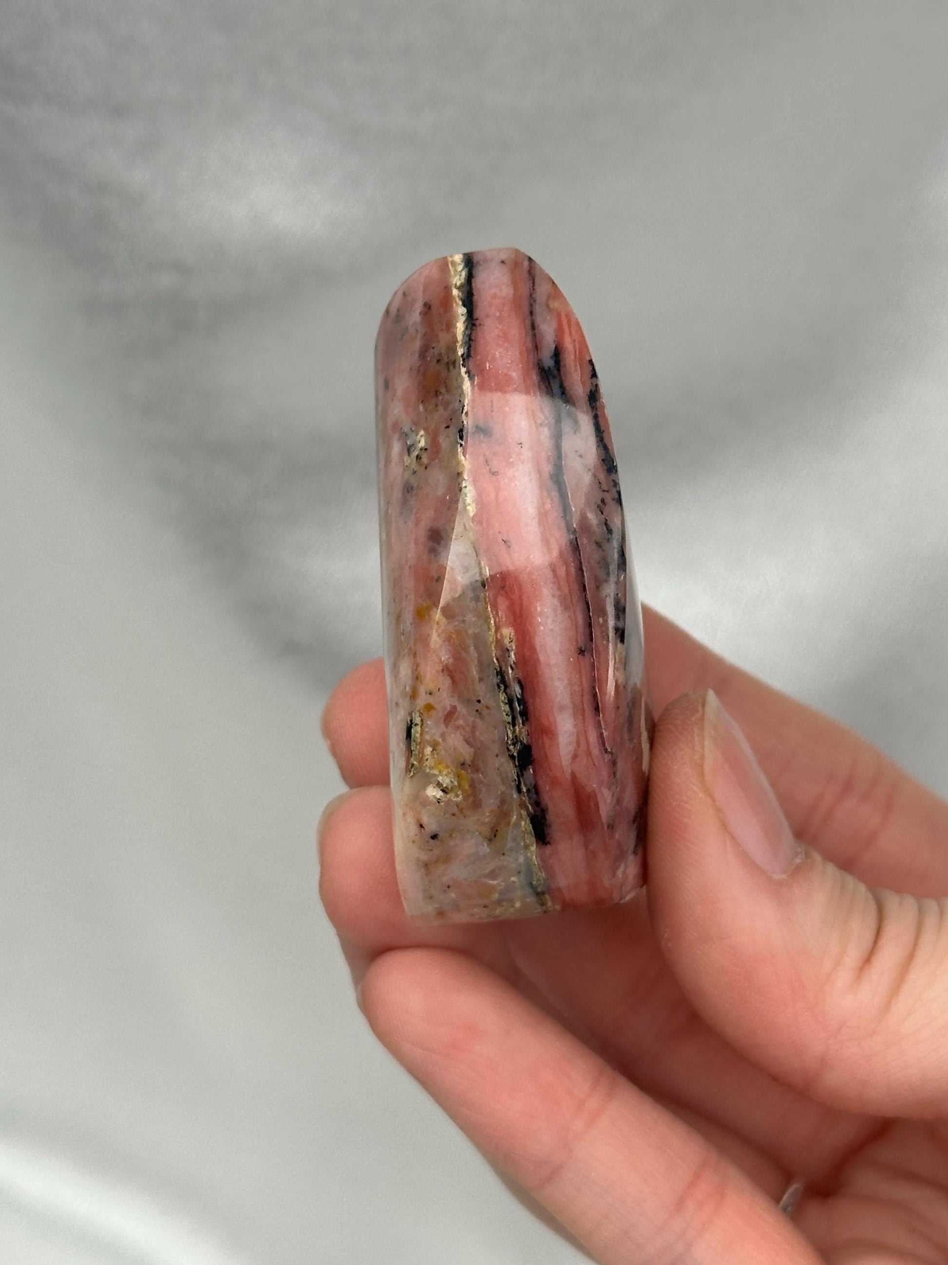 Strawberry Pink Opal Flame | Natural Pink Opal Crystal Flame Carving | Polished Stone Display Piece | Collector Decorative Mineral Accent