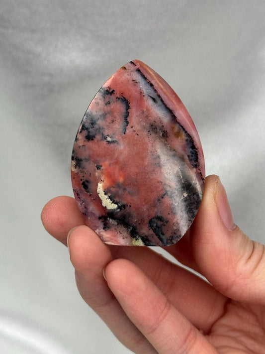 Strawberry Pink Opal Flame | Natural Pink Opal Crystal Flame Carving | Polished Stone Display Piece | Collector Decorative Mineral Accent