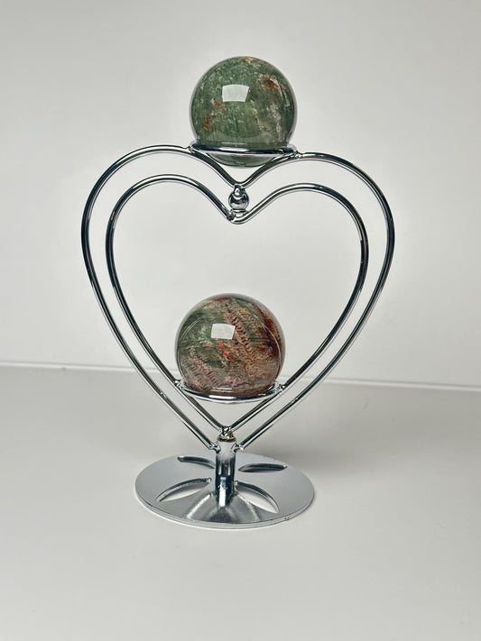 Rotating Heart Double Sphere Display - YOU PICK | Spinning Crystal Ball Holder Stand | Decorative Dual Orb Showcase Base Collectors Decor