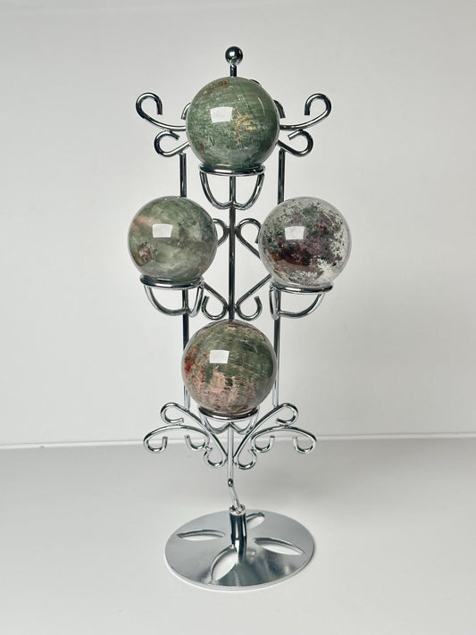 Multi Sphere Stand Holds 4 Small Spheres Tall | Vertical Crystal Ball Display Rack | Decorative Orb Holder for Collectors Home Decor Accent