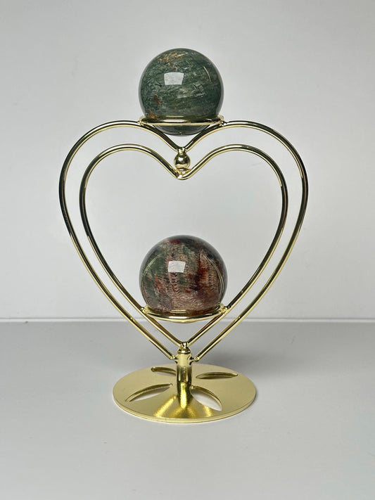 Rotating Heart Double Sphere Display - YOU PICK | Spinning Crystal Ball Holder Stand | Decorative Dual Orb Showcase Base Collectors Decor
