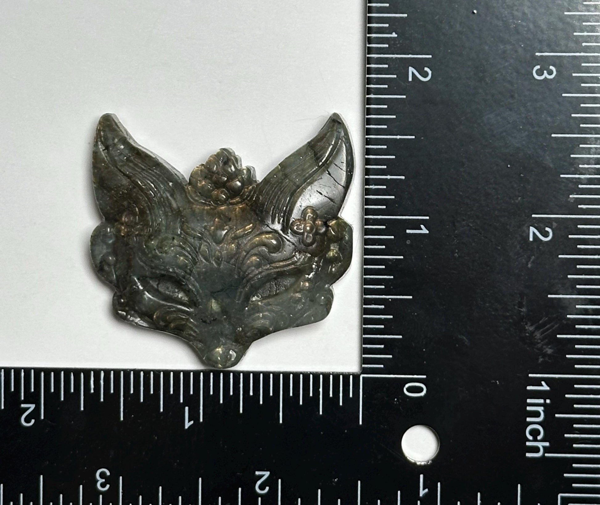 Mini Labradorite Kitsune Mask Carving - YOU PICK! | Natural Labradorite Fox Spirit Sculpture | Polished Stone Fantasy Figurine Display Decor