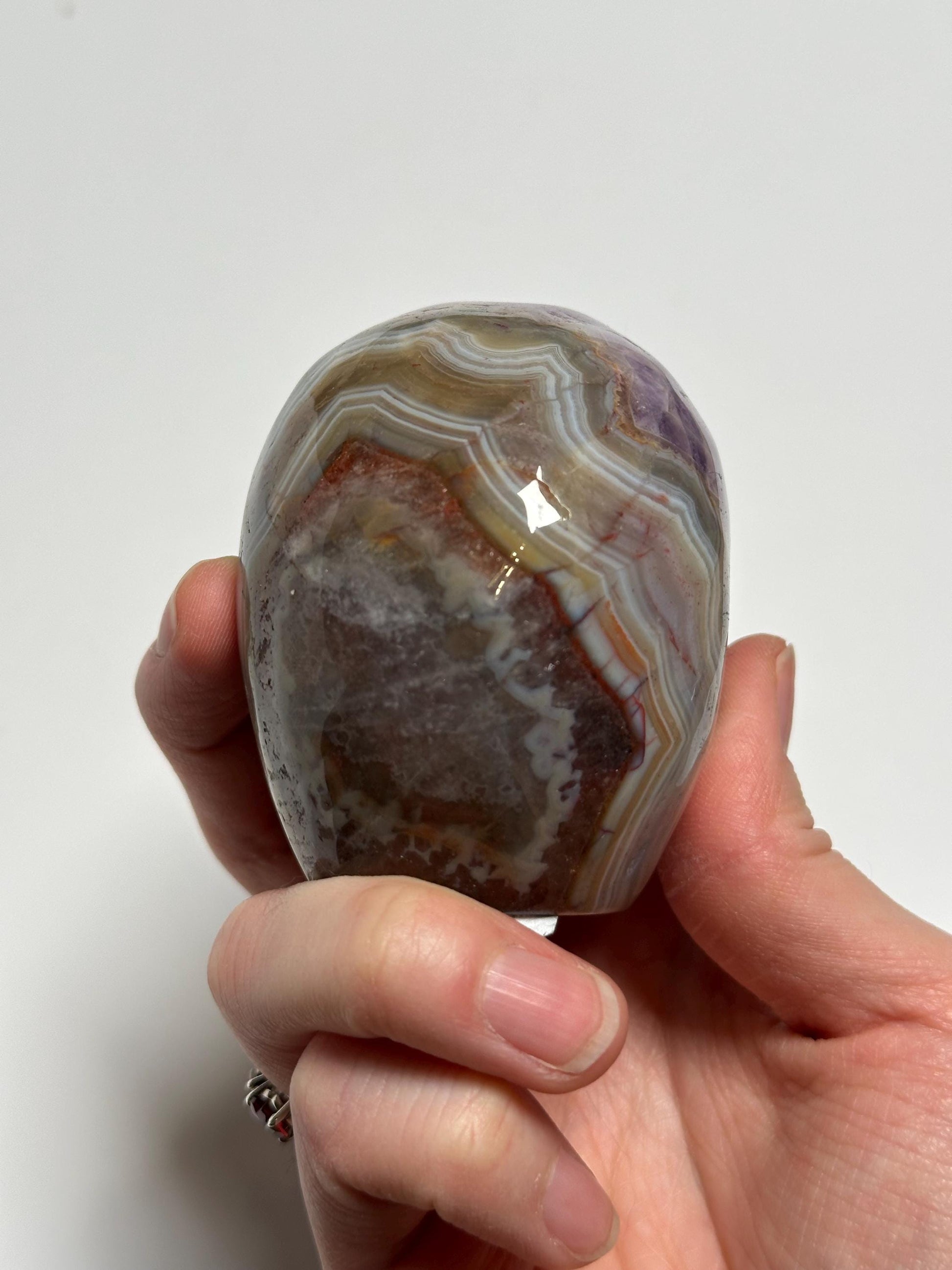 Amethyst Skull with Crazy Lace Agate | Natural Purple Quartz Crystal Skull Carving | Banded Stone Sculpture for Collectors Display Decor