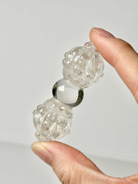 Clear Quartz Dorje Carving | Natural Quartz Crystal Vajra Sculpture | Polished Spiritual Symbol Figurine for Collectors Display Decor