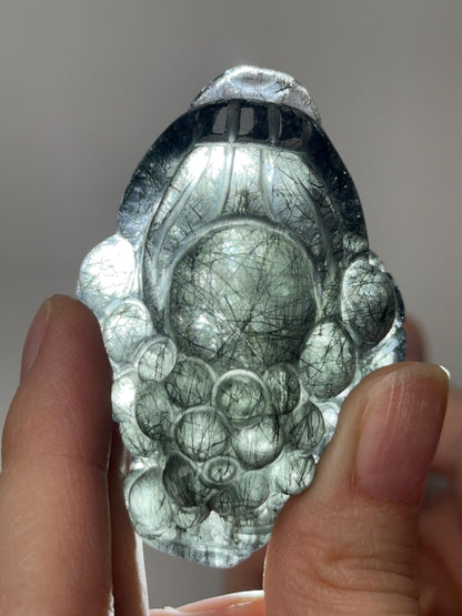 Black Rutile Money Frog Carving | Quartz with Dark Rutile Inclusions | Three Legged Toad Figurine for Collectors Display Decor