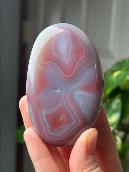 Swazi Agate Palm Stone | Natural Banded Agate Hand Stone | Smooth Polished Mineral Specimen for Collectors & Display