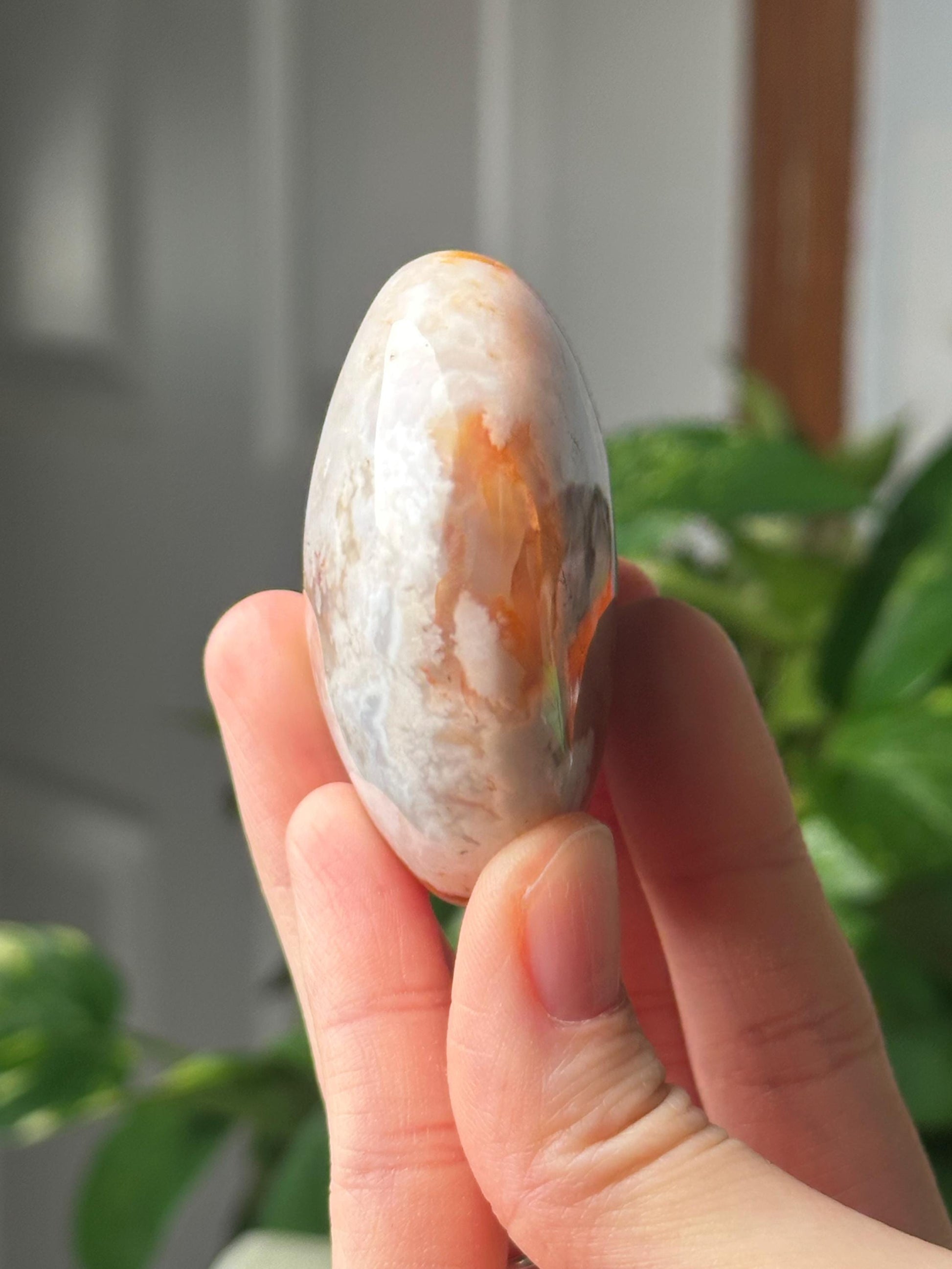 Flower Agate Palmstone | Natural Flower Agate Hand Stone | Polished Mineral Specimen for Collectors Display Decor Accent