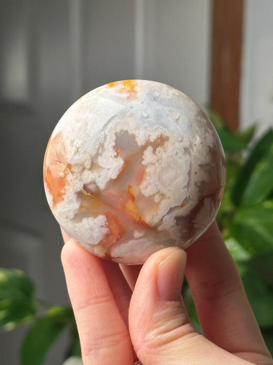 Flower Agate Palmstone | Natural Flower Agate Hand Stone | Polished Mineral Specimen for Collectors Display Decor Accent