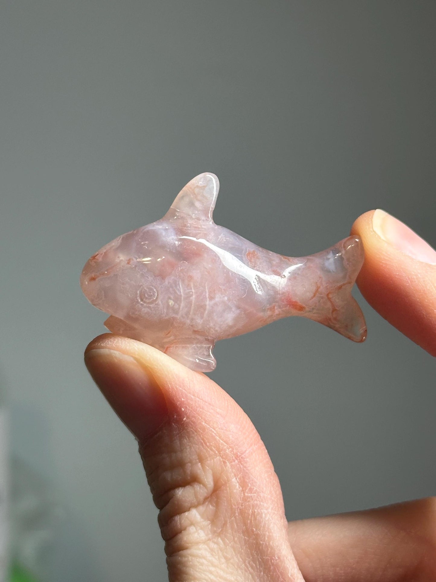 Flower Agate Shark Carvings | Crystal Animal for Courage and Growth | Stone Figurine | Unique Gift for Ocean Lovers | You Pick!
