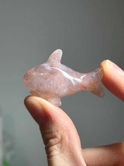 Flower Agate Shark Carvings | Crystal Animal for Courage and Growth | Stone Figurine | Unique Gift for Ocean Lovers | You Pick!
