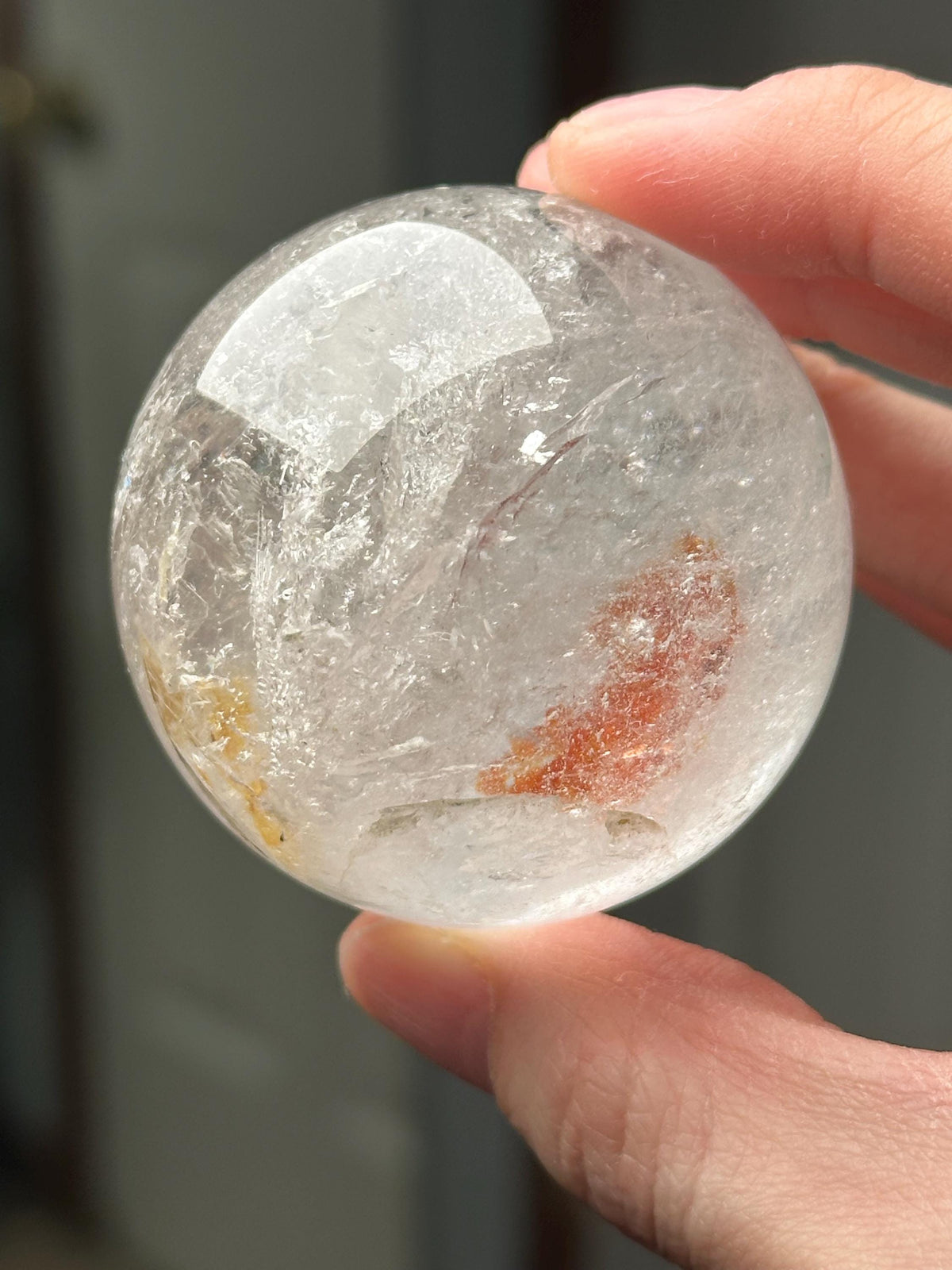 Clear Quartz Enhydro with Hematite Sphere | Natural Inclusion Quartz Crystal Ball | Rare Mineral Specimen for Collectors Display Decor