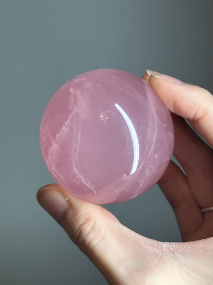 Rose Quartz Sphere – Polished Pink Crystal Orb of Love, Gentle Heart Chakra Stone, Decor, Meditation, or Gift Display
