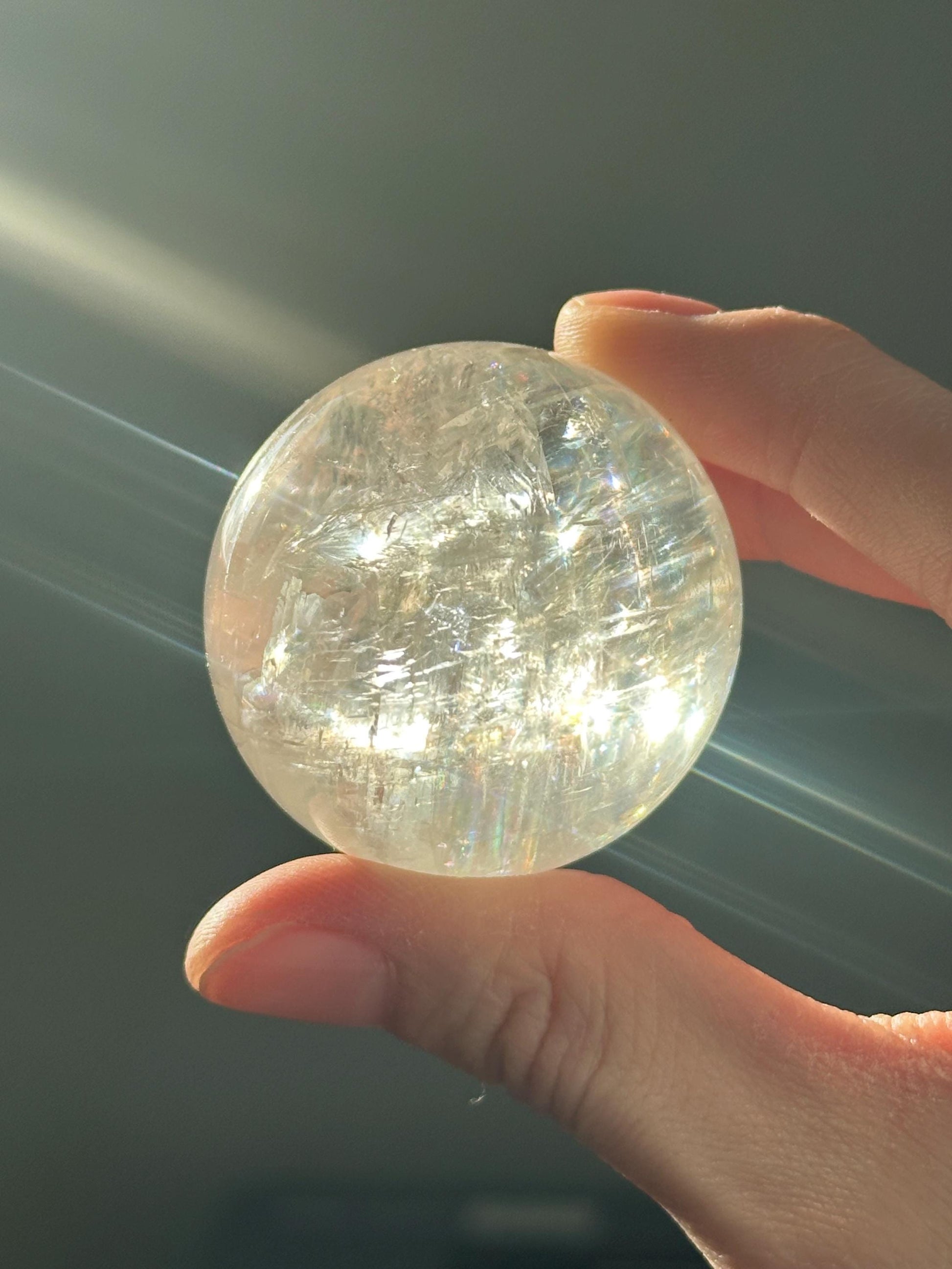 Optical Calcite Sphere | Natural Clear Calcite Crystal Ball | Iceland Spar Mineral Orb Specimen for Collectors Display Decor Accent