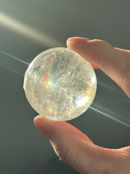 Optical Calcite Sphere | Natural Clear Calcite Crystal Ball | Iceland Spar Mineral Orb Specimen for Collectors Display Decor Accent