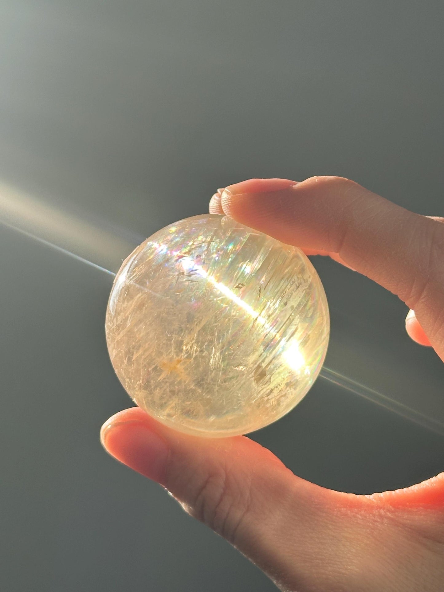 Optical Calcite Sphere | Natural Clear Calcite Crystal Ball | Iceland Spar Mineral Orb Specimen for Collectors Display Decor Accent