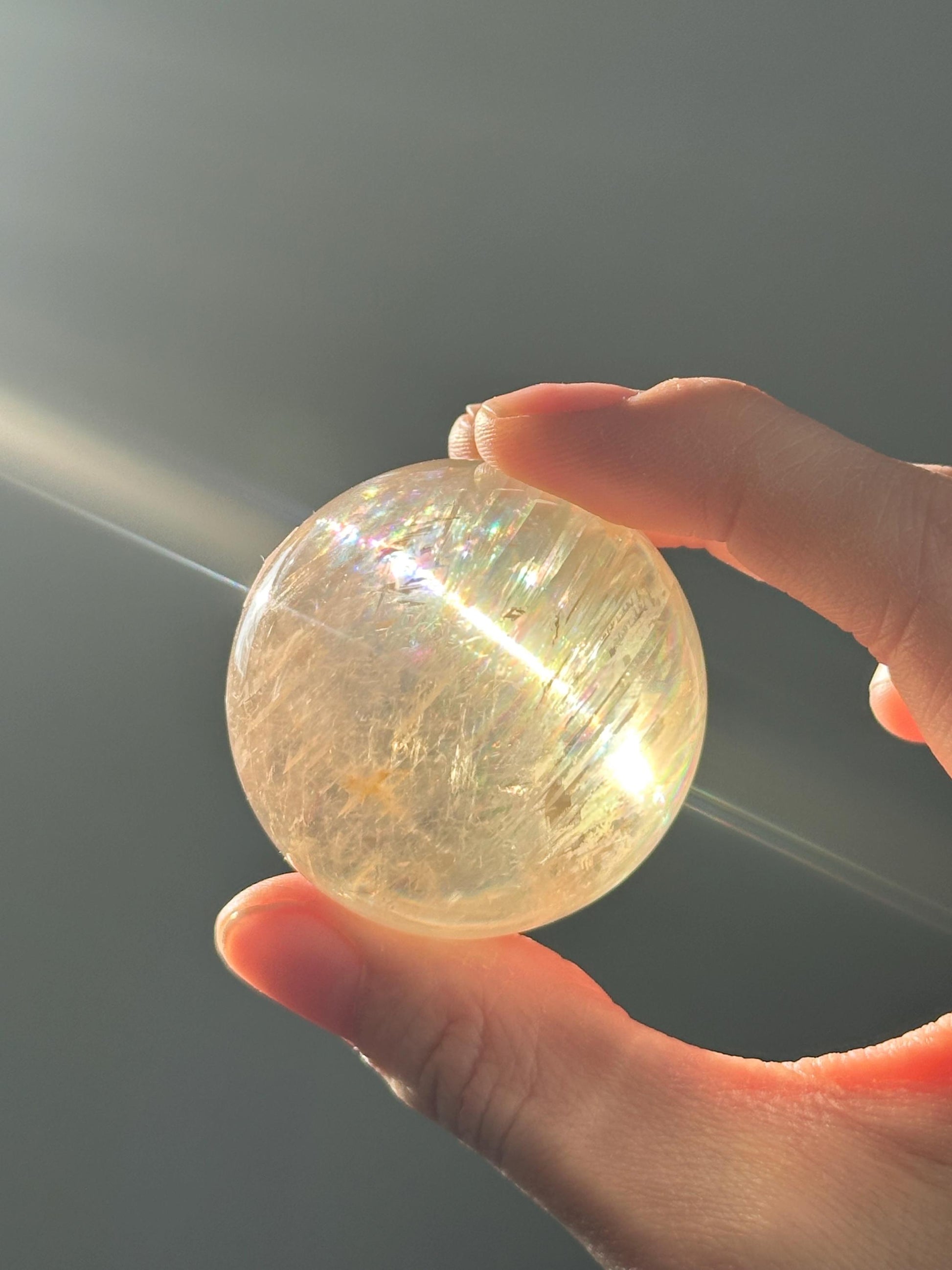 Optical Calcite Sphere | Natural Clear Calcite Crystal Ball | Iceland Spar Mineral Orb Specimen for Collectors Display Decor Accent