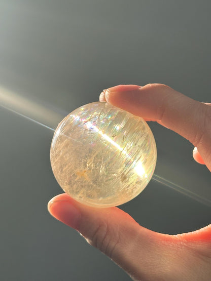Optical Calcite Sphere | Natural Clear Calcite Crystal Ball | Iceland Spar Mineral Orb Specimen for Collectors Display Decor Accent