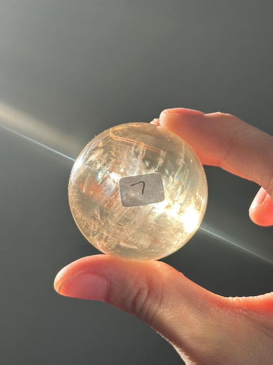 Optical Calcite Sphere | Natural Clear Calcite Crystal Ball | Iceland Spar Mineral Orb Specimen for Collectors Display Decor Accent