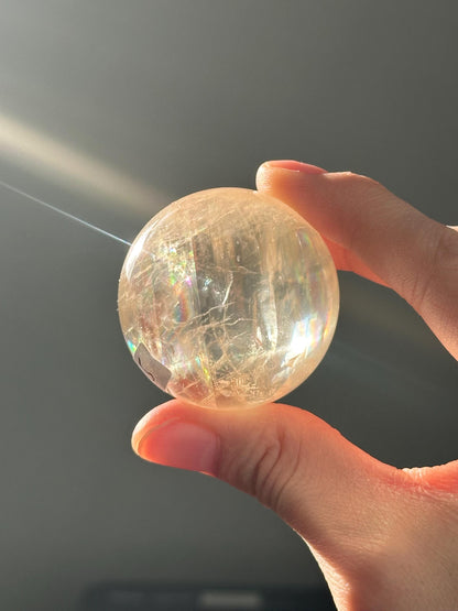 Optical Calcite Sphere | Natural Clear Calcite Crystal Ball | Iceland Spar Mineral Orb Specimen for Collectors Display Decor Accent