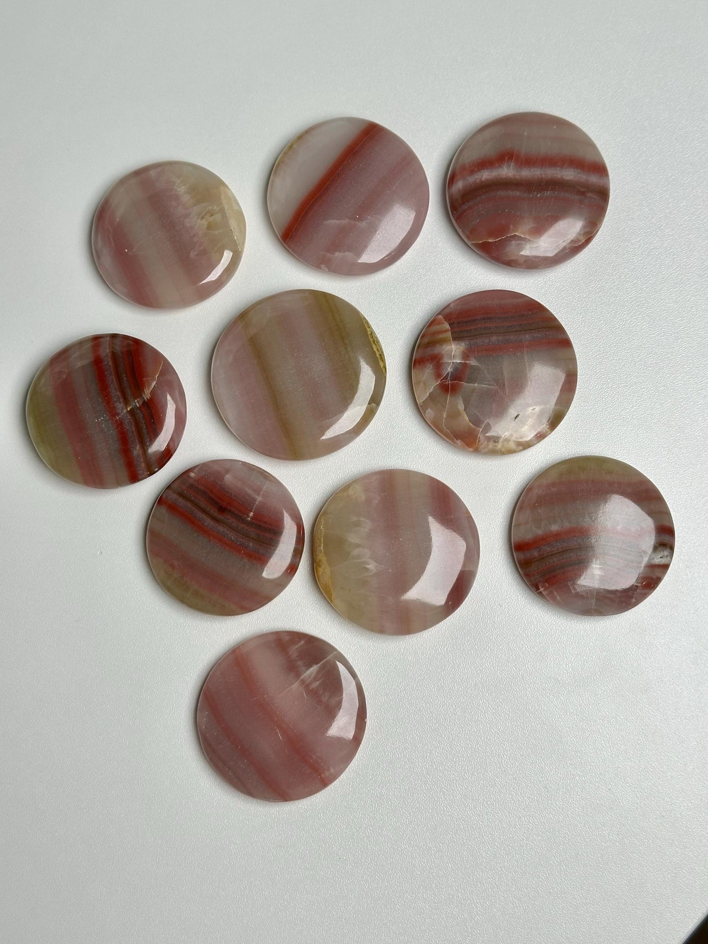 Pink Banded Calcite Palmstone | Natural Pink Calcite Hand Stone | Polished Mineral Specimen for Collectors Display Decor Accent