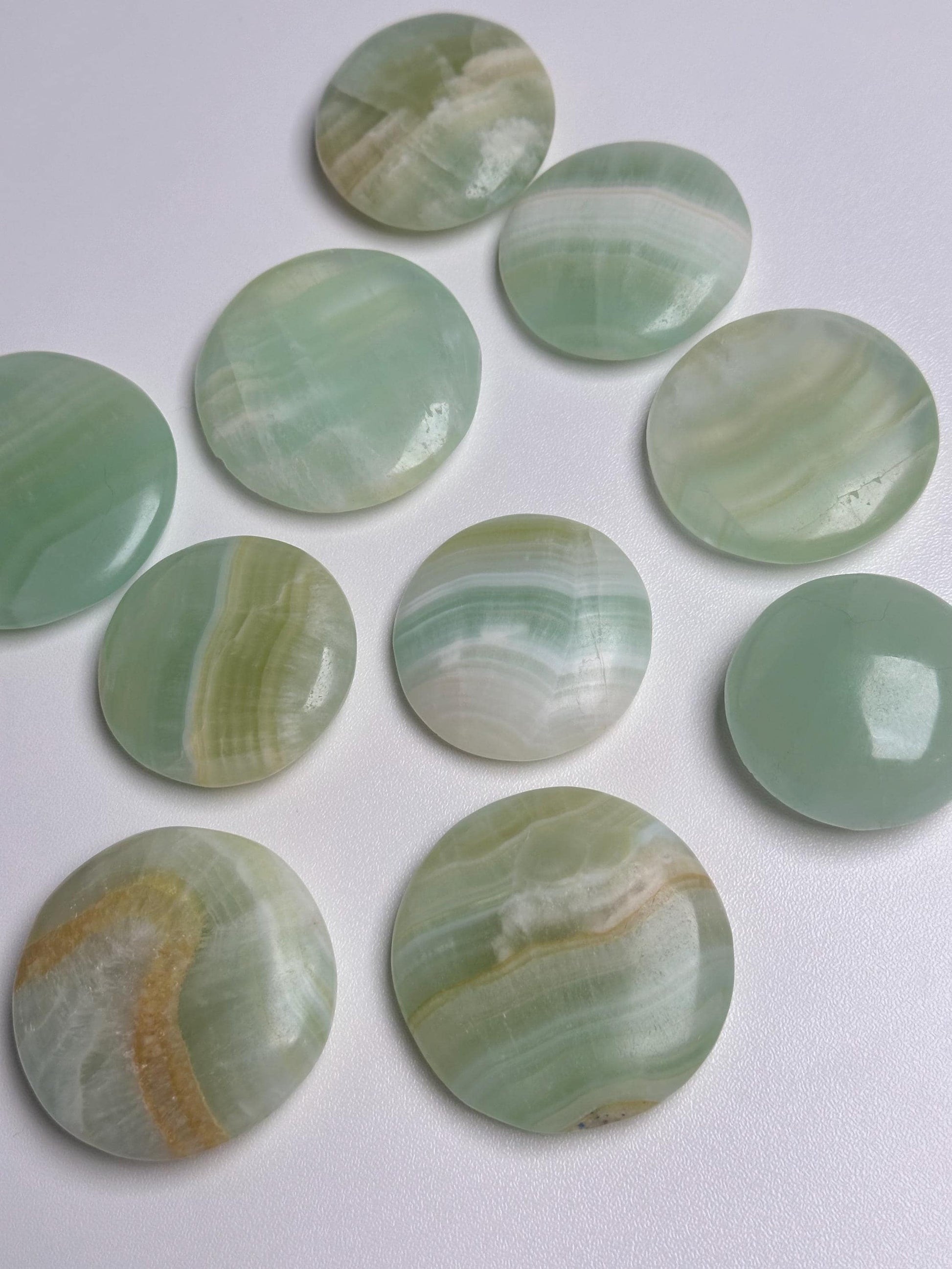 Pistachio Calcite Palmstone | Natural Green Calcite Hand Stone | Polished Mineral Specimen for Collectors Display Decor Accent