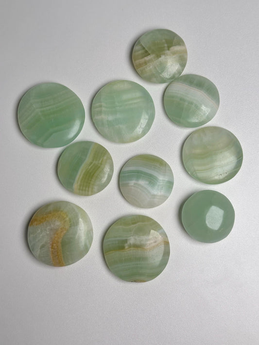 Pistachio Calcite Palmstone | Natural Green Calcite Hand Stone | Polished Mineral Specimen for Collectors Display Decor Accent