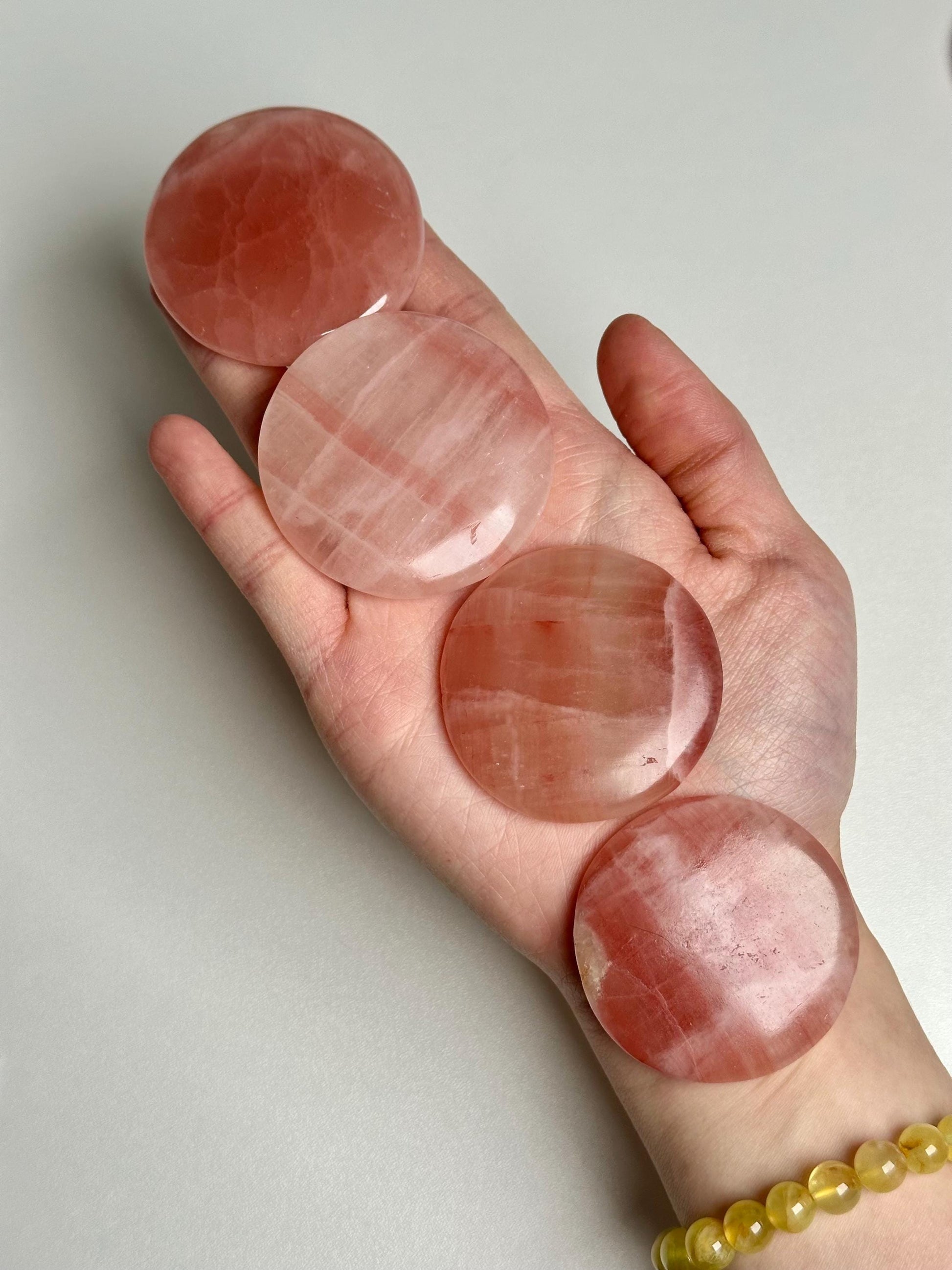 Rose Calcite Palmstone | Natural Pink Calcite Hand Stone | Polished Mineral Specimen for Collectors Display Decor Accent
