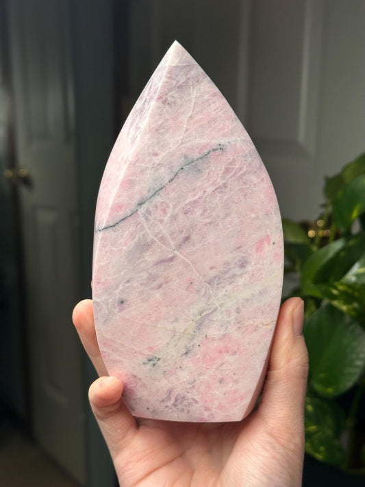 Hackmanite Pink Sodalite Flame | Natural UV Reactive Sodalite Group Mineral Carving | Rare Crystal Display Specimen for Collectors Decor