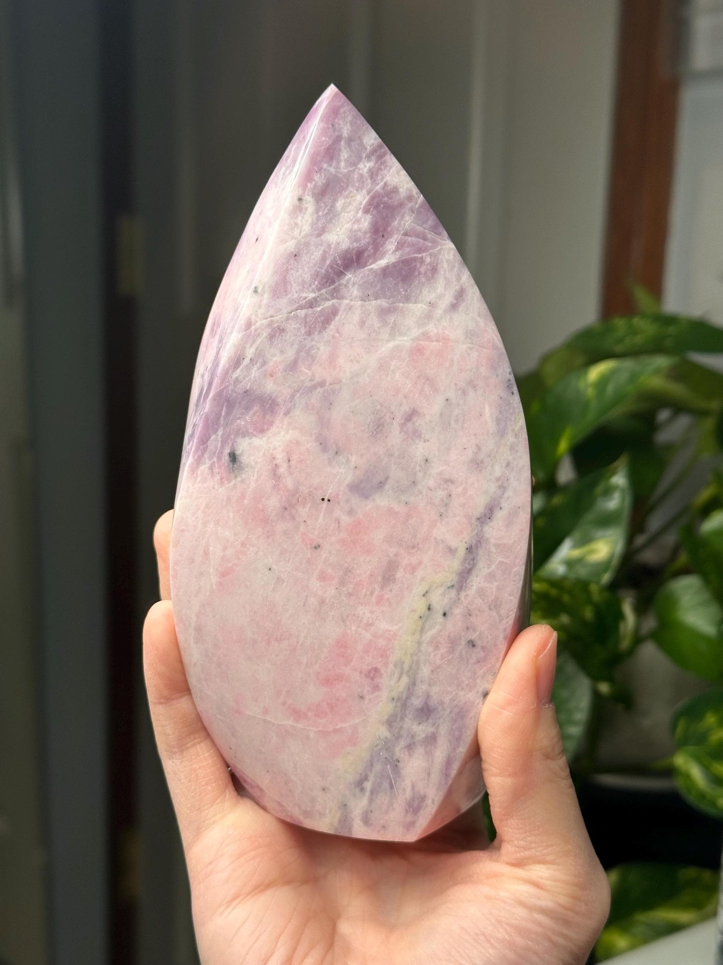Hackmanite Pink Sodalite Flame | Natural UV Reactive Sodalite Group Mineral Carving | Rare Crystal Display Specimen for Collectors Decor