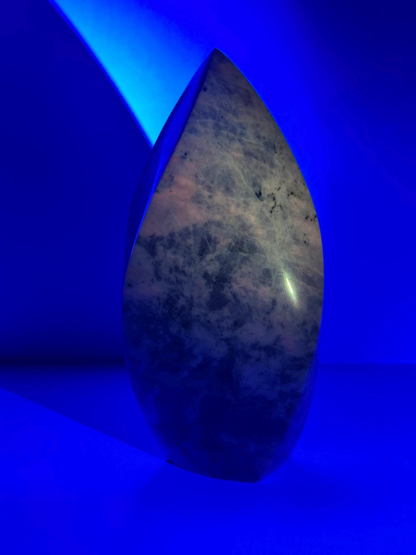 Hackmanite Pink Sodalite Flame | Natural UV Reactive Sodalite Group Mineral Carving | Rare Crystal Display Specimen for Collectors Decor